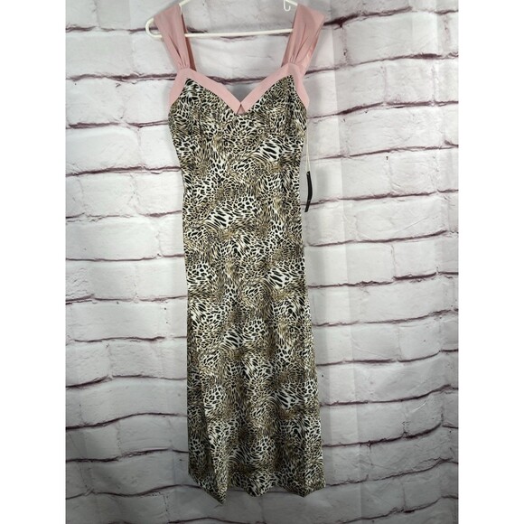 NWT Tilly’s West of Melrose Animal Print Slip Dress Pink Trim Wide Strap SZ S - Picture 2 of 14
